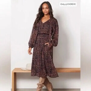 Evereve Eliza Paisley Dress Size Large Midi